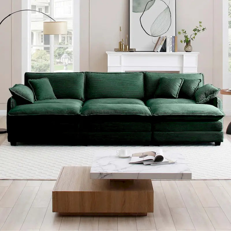 Divano componibile letto modulare a 6 pezzi rivestito in velluto a coste con 3 pouf rimovibili e 5 cuscini