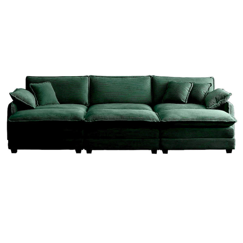 Divano componibile letto modulare a 6 pezzi rivestito in velluto a coste con 3 pouf rimovibili e 5 cuscini