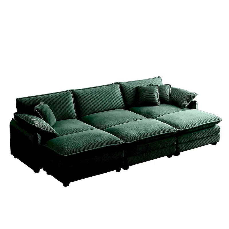 Divano componibile letto modulare a 6 pezzi rivestito in velluto a coste con 3 pouf rimovibili e 5 cuscini