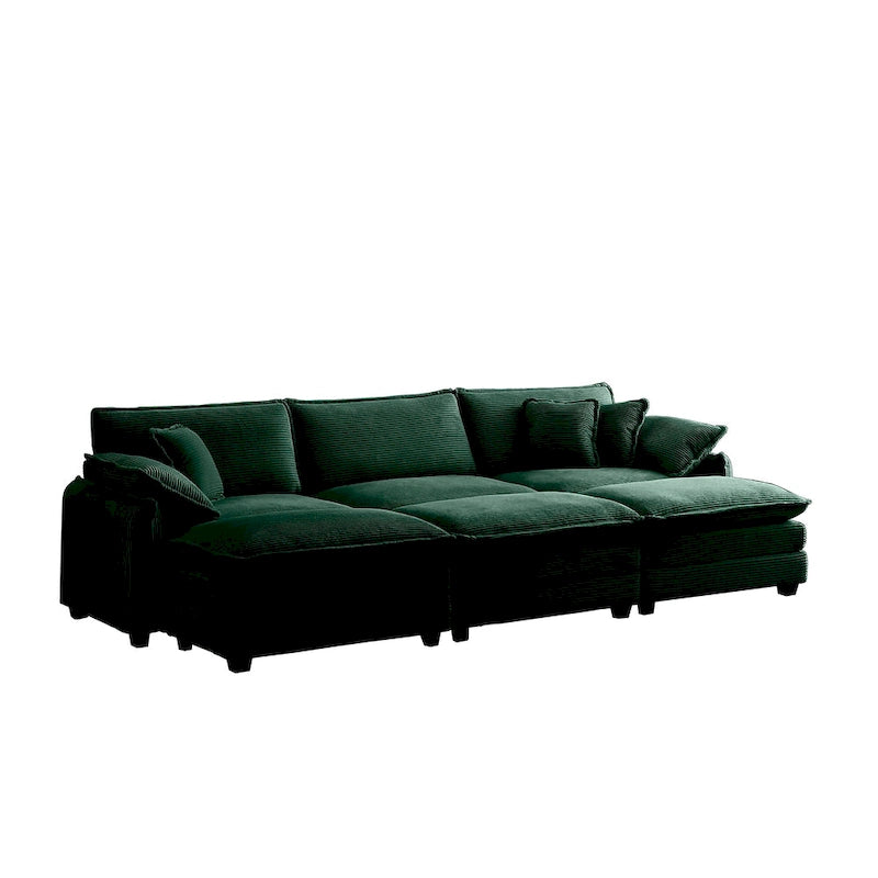 Divano componibile letto modulare a 6 pezzi rivestito in velluto a coste con 3 pouf rimovibili e 5 cuscini