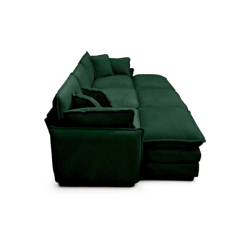 Divano componibile letto modulare a 6 pezzi rivestito in velluto a coste con 3 pouf rimovibili e 5 cuscini