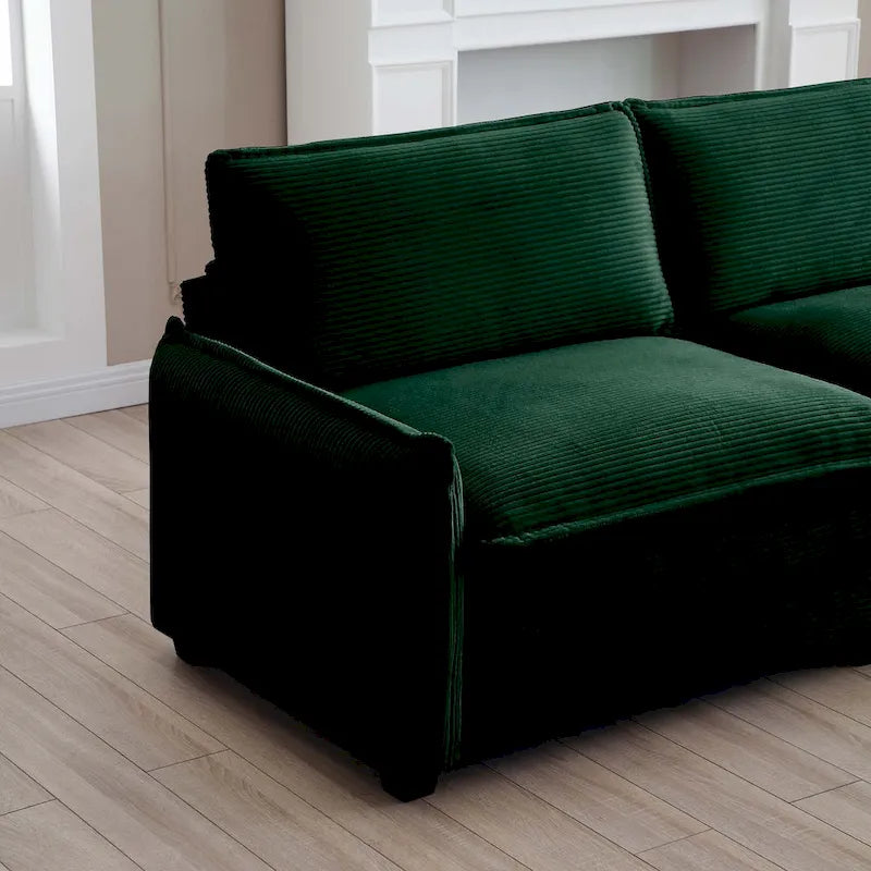 Divano componibile letto modulare a 6 pezzi rivestito in velluto a coste con 3 pouf rimovibili e 5 cuscini