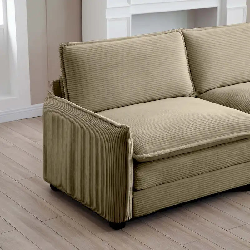 Divano componibile letto modulare a 6 pezzi rivestito in velluto a coste con 3 pouf rimovibili e 5 cuscini
