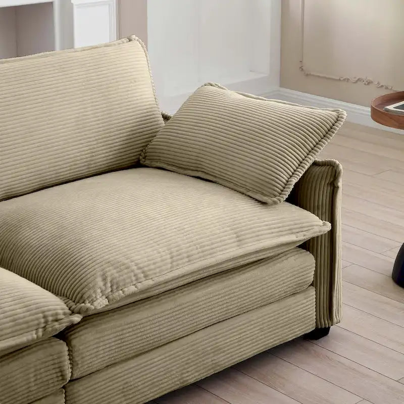 Divano componibile letto modulare a 6 pezzi rivestito in velluto a coste con 3 pouf rimovibili e 5 cuscini