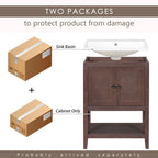 24 Mobile bagno moderno con lavabo in ceramica, struttura in legno e mobile con ripiani a giorno, adatto per cabina armadio, bagno