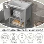 24 Mobile bagno moderno con lavabo in ceramica, struttura in legno e mobile con ripiani a giorno, adatto per cabina armadio, bagno