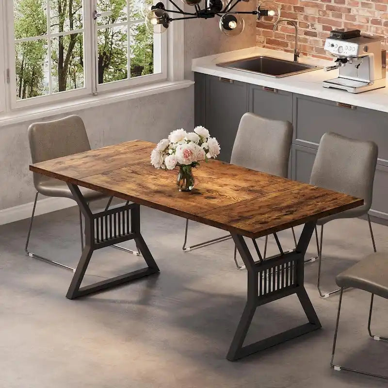 Tavolo da pranzo da cucina con gambe in metallo per 4-6 persone - N/A