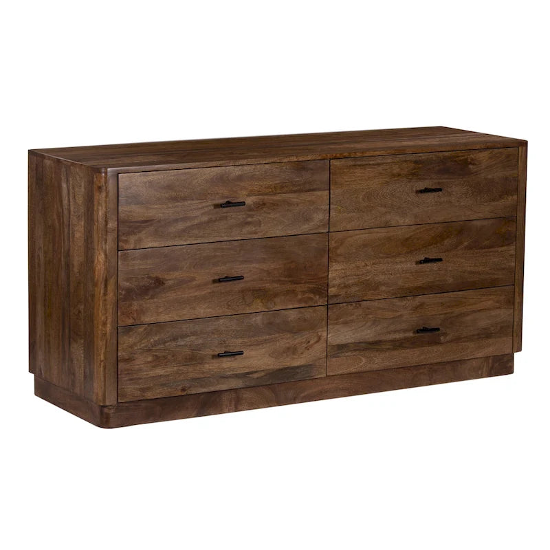 Comò a 6 cassetti Tao, legno di mango, finitura noce, 60