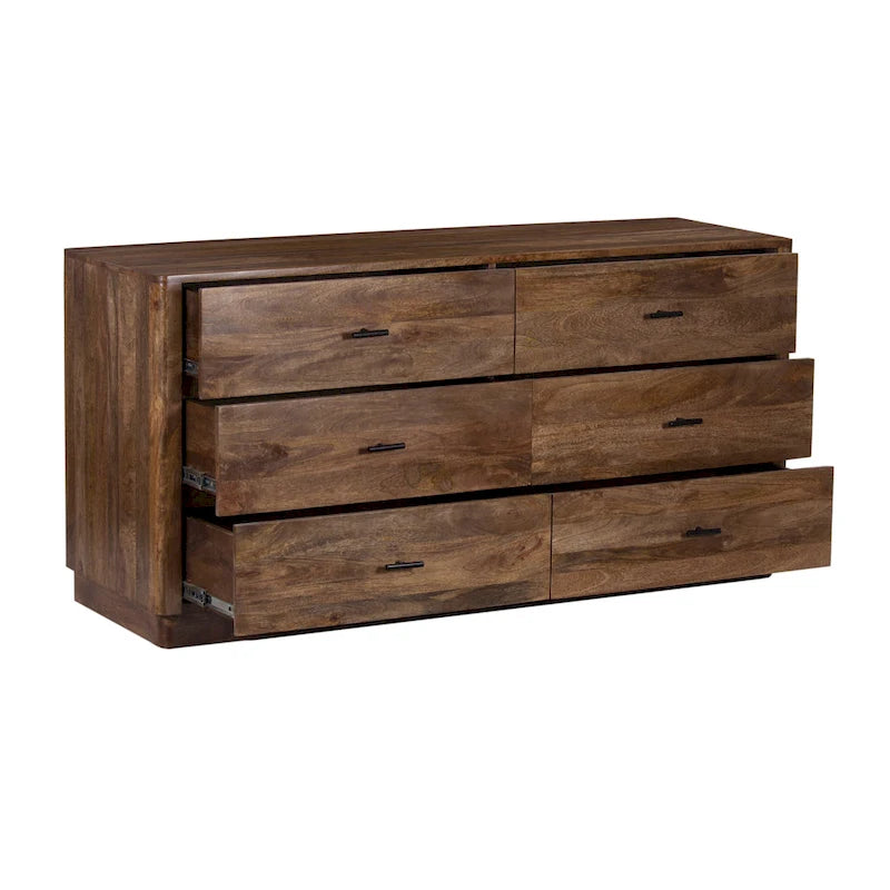 Comò a 6 cassetti Tao, legno di mango, finitura noce, 60