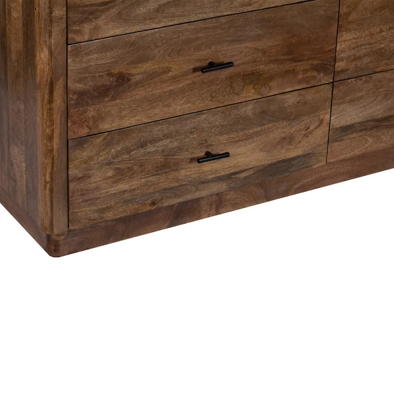 Comò a 6 cassetti Tao, legno di mango, finitura noce, 60