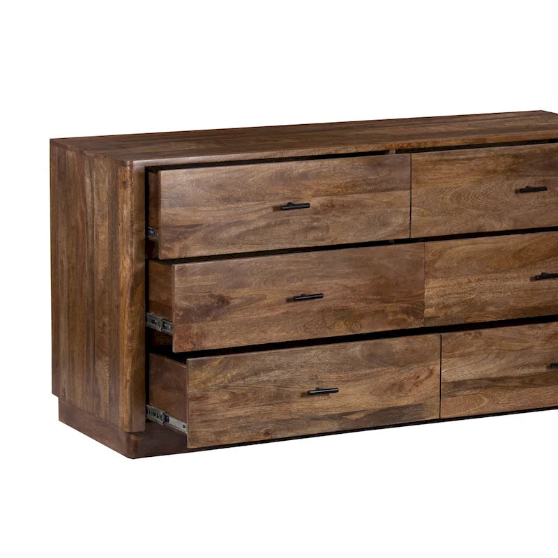 Comò a 6 cassetti Tao, legno di mango, finitura noce, 60