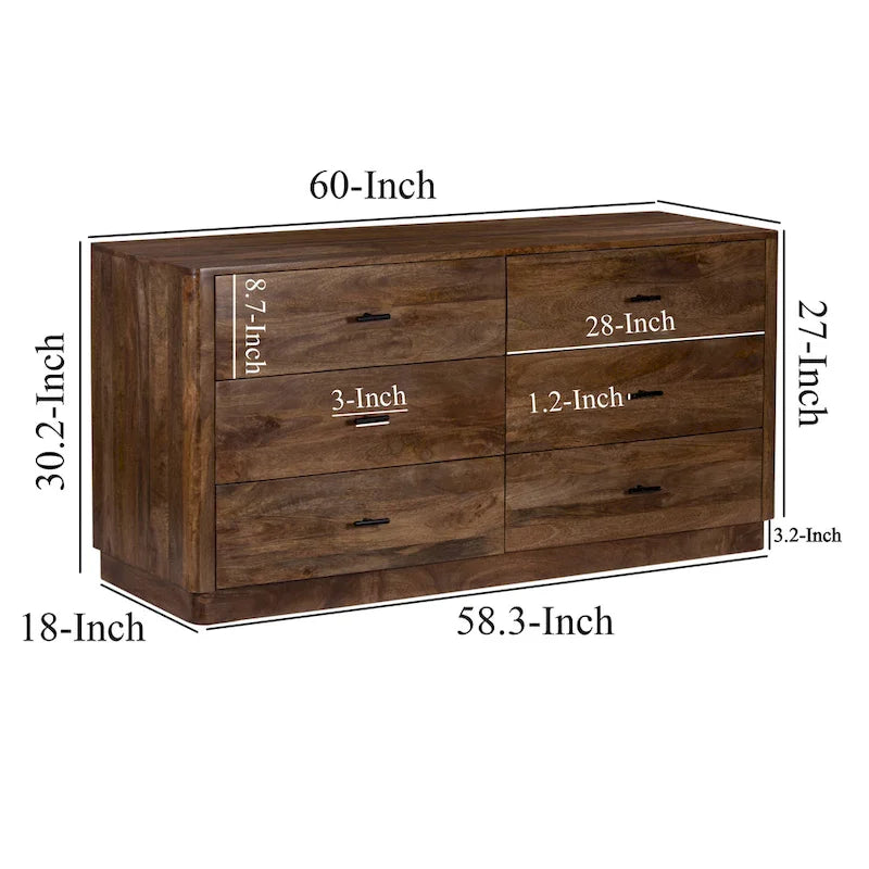 Comò a 6 cassetti Tao, legno di mango, finitura noce, 60