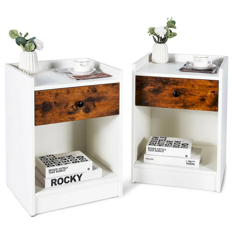 Comodini Set da 2 con Cassetto, Tavolini Laterali da Salotto, 17 x 16 x 42 cm (L x P x A)