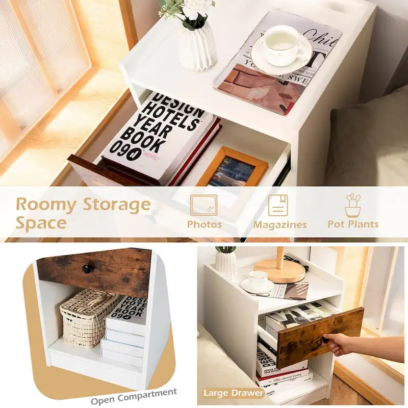 Comodini Set da 2 con Cassetto, Tavolini Laterali da Salotto, 17 x 16 x 42 cm (L x P x A)
