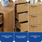 Comodino a 6 cassetti in legno con pannello scanalato a onda