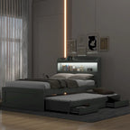Letto a piattaforma una piazza e mezza con testiera a LED e cassetti