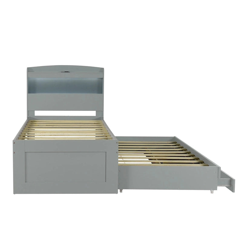 Letto a piattaforma una piazza e mezza con testiera a LED e cassetti