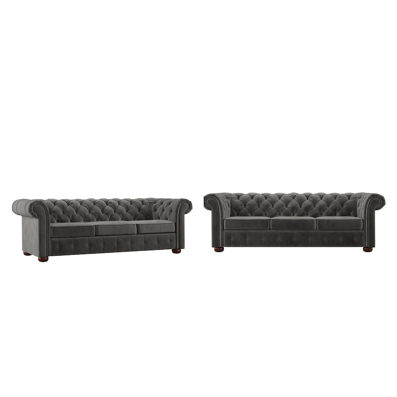 Divano Chesterfield Gdansk con braccioli arrotolati trapuntati
