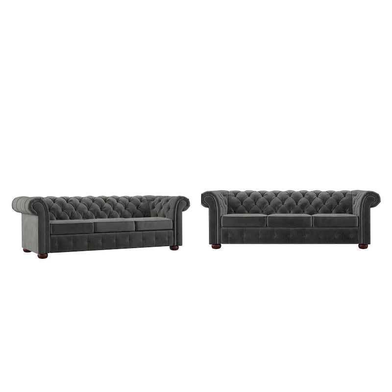 Divano Chesterfield Gdansk con braccioli arrotolati trapuntati