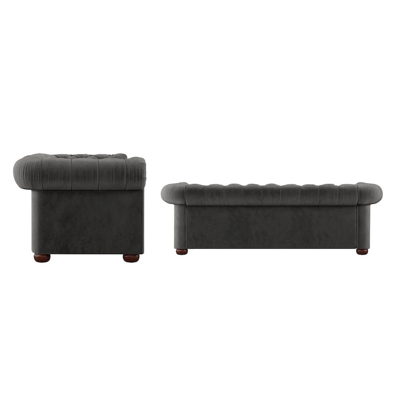Divano Chesterfield Gdansk con braccioli arrotolati trapuntati