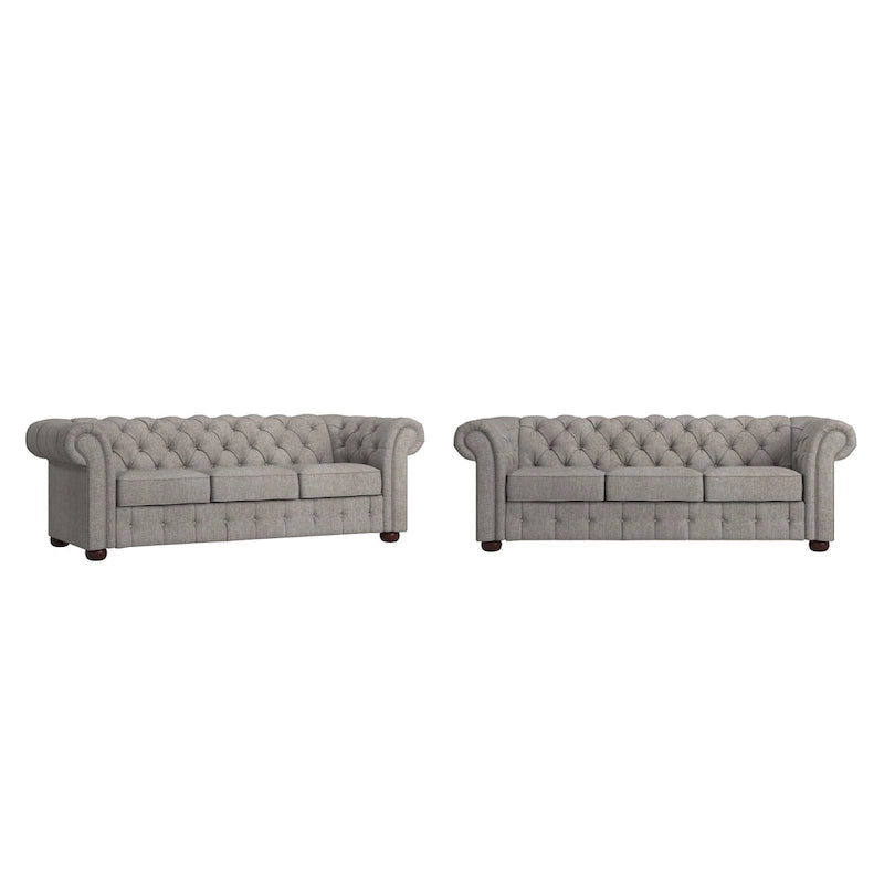 Divano Chesterfield Gdansk con braccioli arrotolati trapuntati