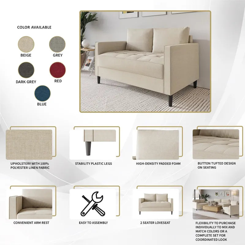 Set di 3 mobili da soggiorno contemporanei minimalisti rivestiti in lino