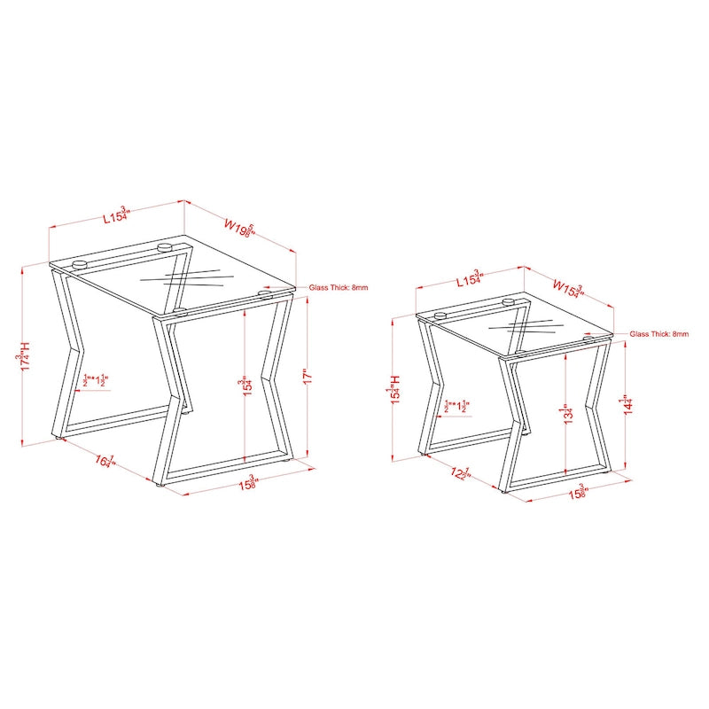 Tavolini Morfell Contemporary con piano in vetro da 20 pollici, set da 2 pezzi