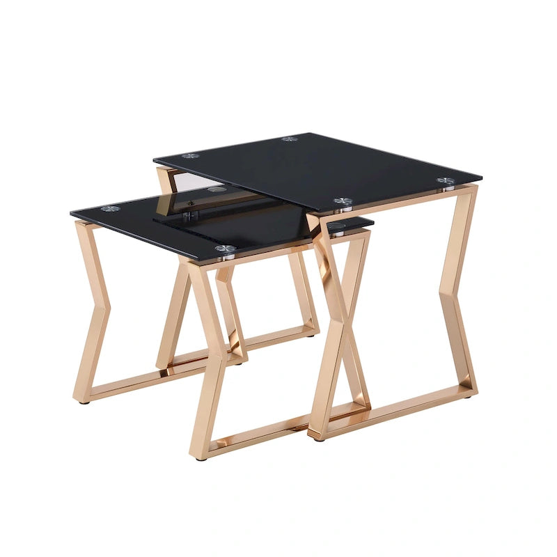 Tavolini Morfell Contemporary con piano in vetro da 20 pollici, set da 2 pezzi