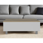 32 White And Light Oak Manufactured Wood Rectangular Lift Top Coffee Table With Drawer And Shelf - 21.4 H x 31.5 W x 21.4 D