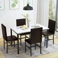 Set da pranzo Mieres 5 pezzi con tavolo in finto marmo e 4 sedie imbottite in pelle sintetica PU