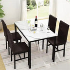 Set da pranzo Mieres 5 pezzi con tavolo in finto marmo e 4 sedie imbottite in pelle sintetica PU