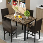 Set da pranzo Mieres 5 pezzi con tavolo in finto marmo e 4 sedie imbottite in pelle sintetica PU