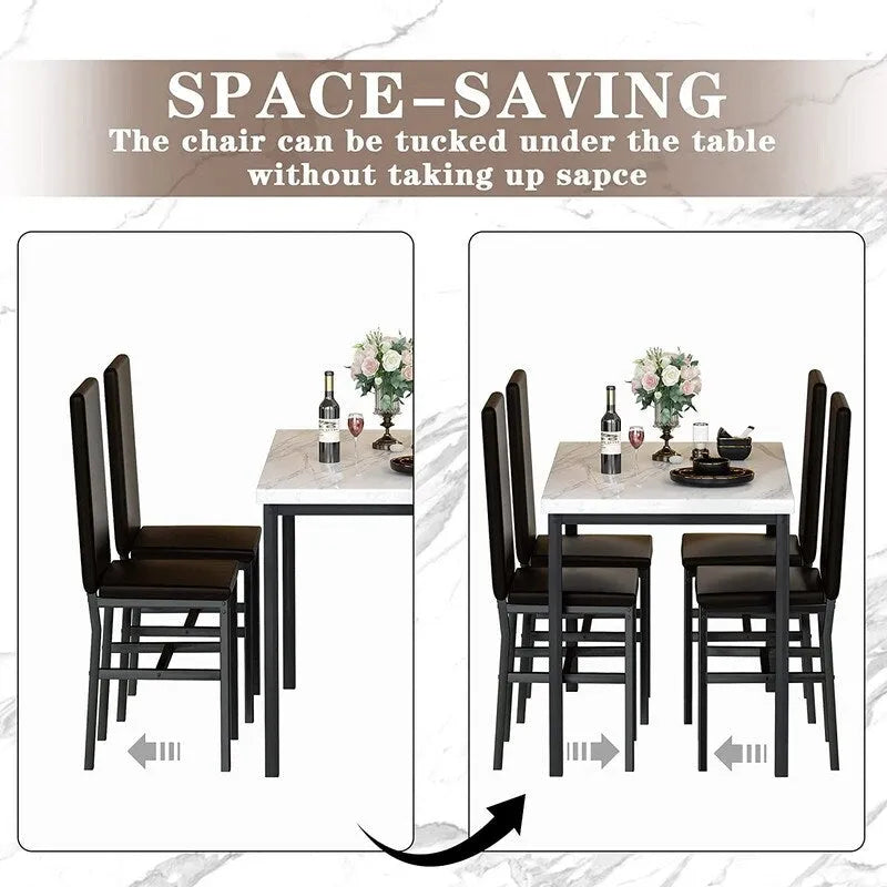Set da pranzo Mieres 5 pezzi con tavolo in finto marmo e 4 sedie imbottite in pelle sintetica PU