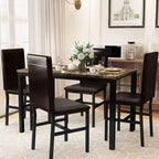 Set da pranzo Mieres 5 pezzi con tavolo in finto marmo e 4 sedie imbottite in pelle sintetica PU