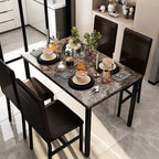 Set da pranzo Mieres 5 pezzi con tavolo in finto marmo e 4 sedie imbottite in pelle sintetica PU