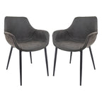 LeisureMod Dining Arm Chair With Metal Legs Set of 2 - Olive Green - 24.5Dx25.2Wx33H