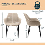 Sedia da pranzo con braccioli e gambe in metallo, set da 2 - Verde oliva - 24,5Px25,2Lx33A