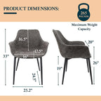 Sedia da pranzo con braccioli e gambe in metallo, set da 2 - Verde oliva - 24,5Px25,2Lx33A