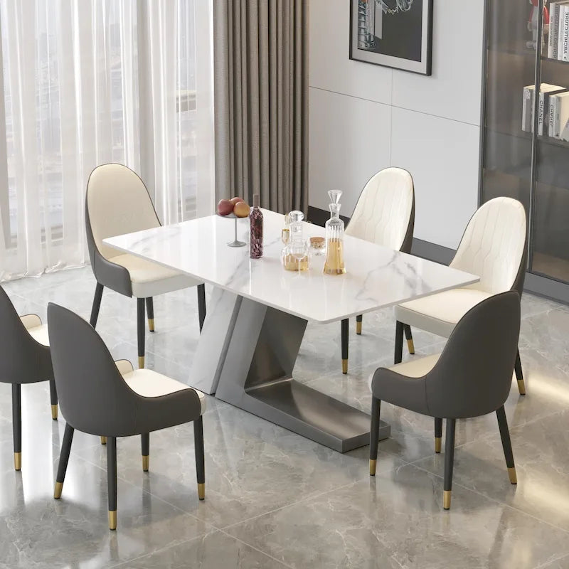 Tavolo da pranzo moderno con piano rettangolare in pietra sinterizzata bianca e gambe in metallo - 160/180/200 cm