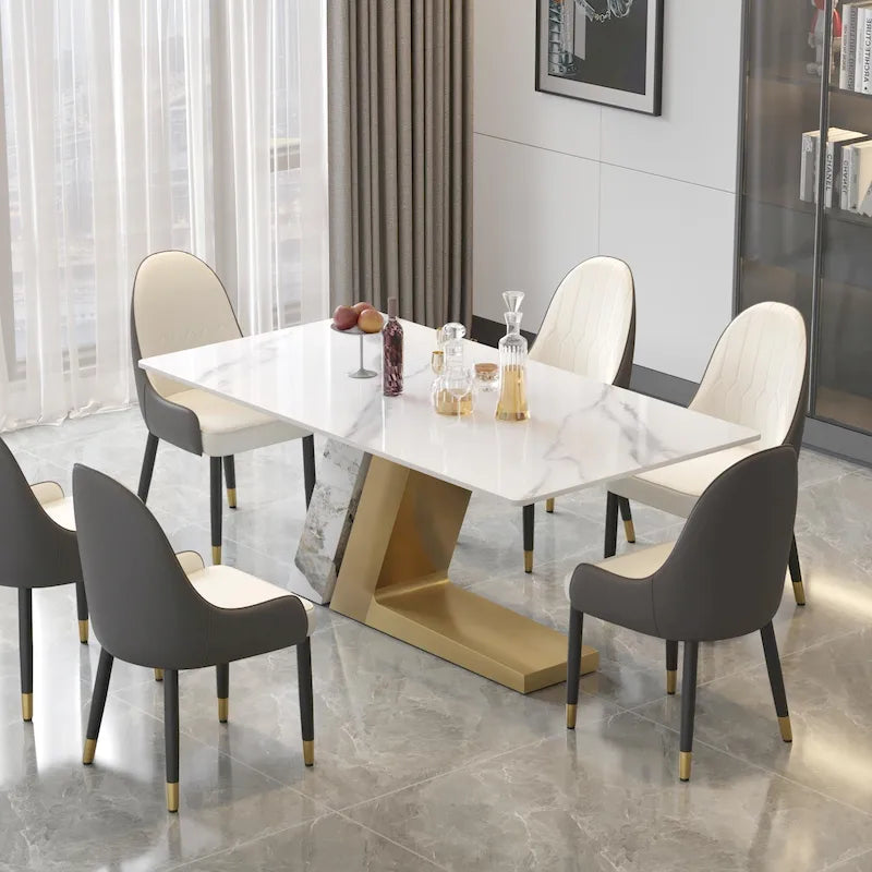 Tavolo da pranzo moderno con piano rettangolare in pietra sinterizzata bianca e gambe in metallo - 160/180/200 cm
