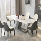 Tavolo da pranzo moderno con piano rettangolare in pietra sinterizzata bianca e gambe in metallo - 160/180/200 cm