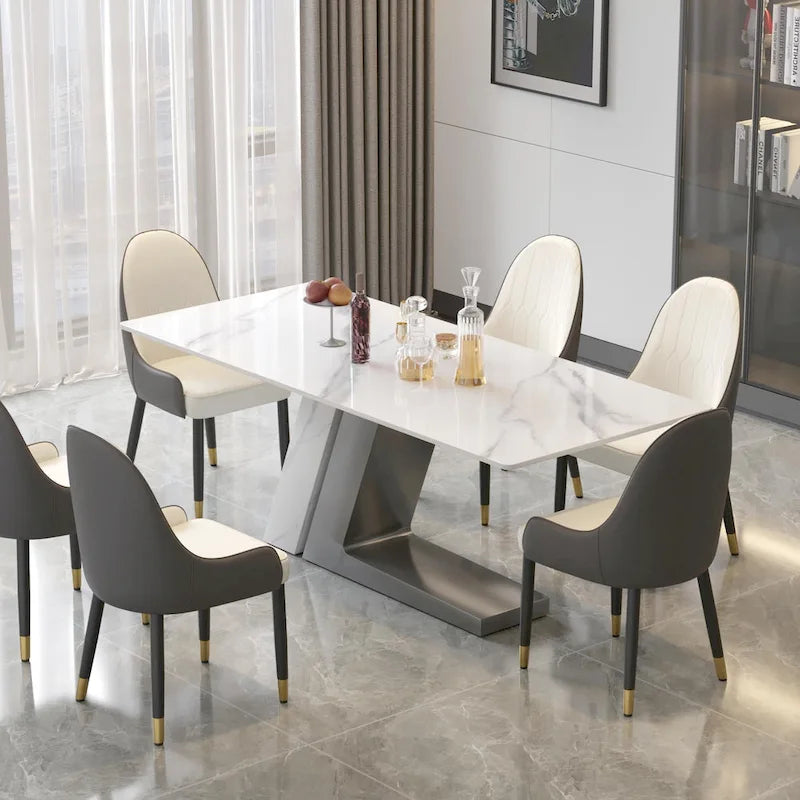 Tavolo da pranzo moderno con piano rettangolare in pietra sinterizzata bianca e gambe in metallo - 160/180/200 cm