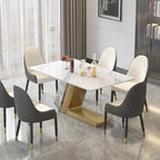 Tavolo da pranzo moderno con piano rettangolare in pietra sinterizzata bianca e gambe in metallo - 160/180/200 cm