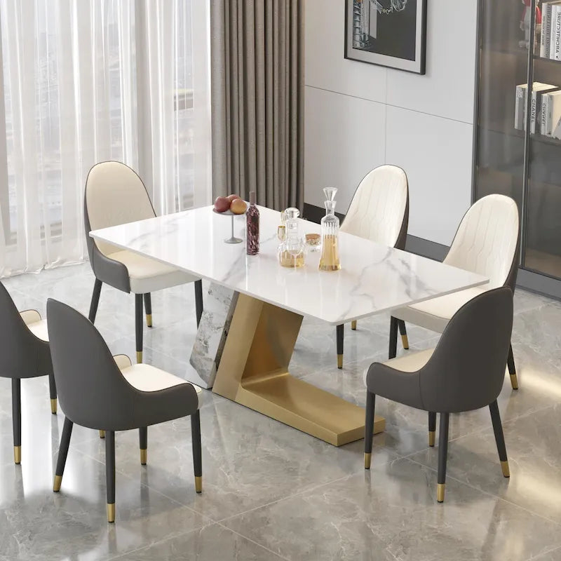 Tavolo da pranzo moderno con piano rettangolare in pietra sinterizzata bianca e gambe in metallo - 160/180/200 cm