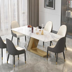 Tavolo da pranzo moderno con piano rettangolare in pietra sinterizzata bianca e gambe in metallo - 160/180/200 cm