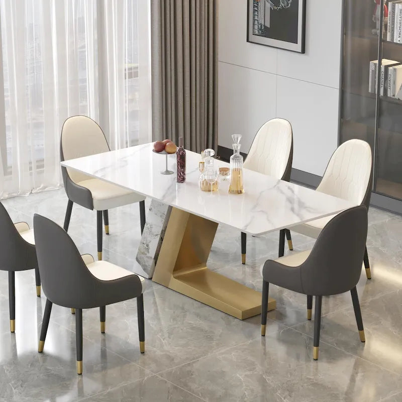 Tavolo da pranzo moderno con piano rettangolare in pietra sinterizzata bianca e gambe in metallo - 160/180/200 cm