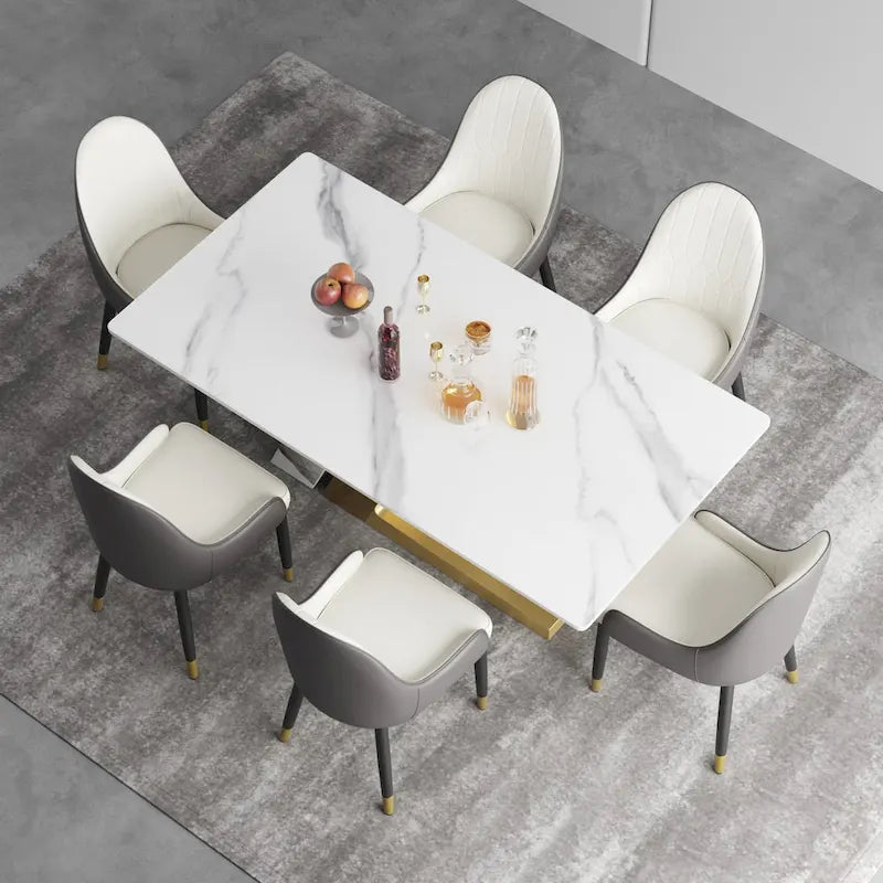 Tavolo da pranzo moderno con piano rettangolare in pietra sinterizzata bianca e gambe in metallo - 160/180/200 cm