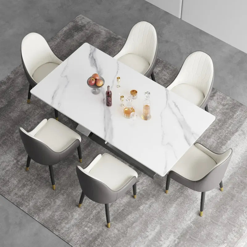 Tavolo da pranzo moderno con piano rettangolare in pietra sinterizzata bianca e gambe in metallo - 160/180/200 cm