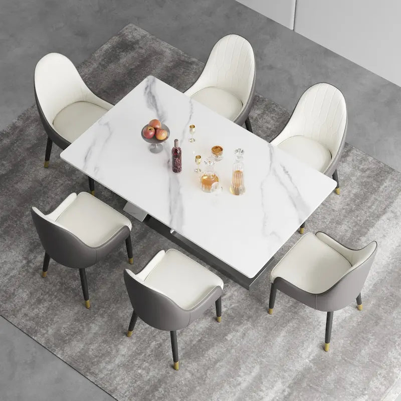 Tavolo da pranzo moderno con piano rettangolare in pietra sinterizzata bianca e gambe in metallo - 160/180/200 cm