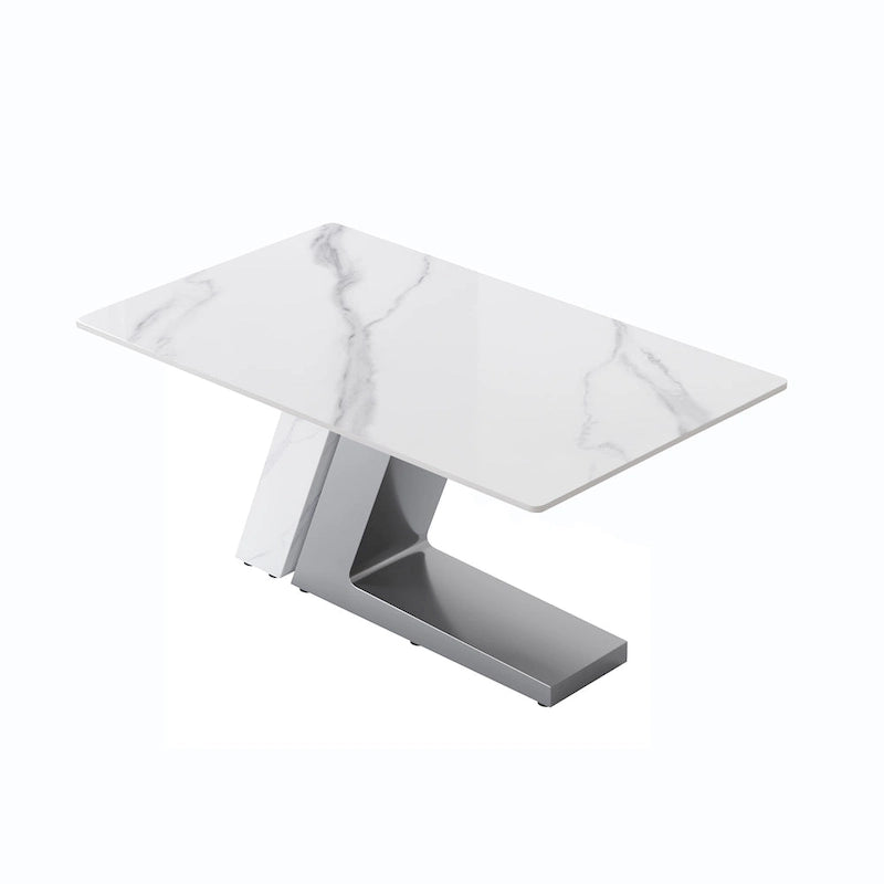 Tavolo da pranzo moderno con piano rettangolare in pietra sinterizzata bianca e gambe in metallo - 160/180/200 cm